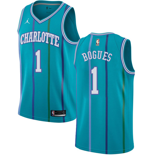 Men's Nike Jordan Charlotte Hornets #1 Muggsy Bogues Authentic Aqua Hardwood Classics NBA Jersey