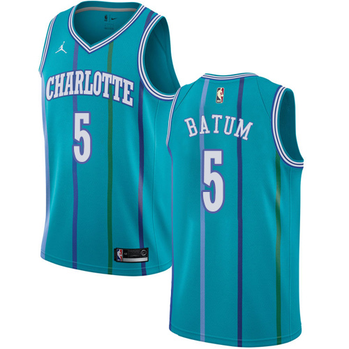 Men's Nike Jordan Charlotte Hornets #5 Nicolas Batum Authentic Aqua Hardwood Classics NBA Jersey