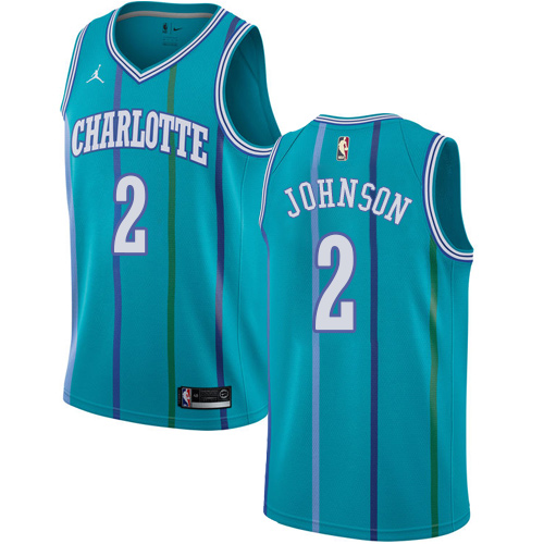 Men's Nike Jordan Charlotte Hornets #2 Larry Johnson Swingman Aqua Hardwood Classics NBA Jersey