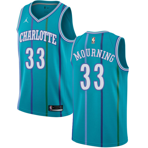 Men's Nike Jordan Charlotte Hornets #33 Alonzo Mourning Authentic Aqua Hardwood Classics NBA Jersey