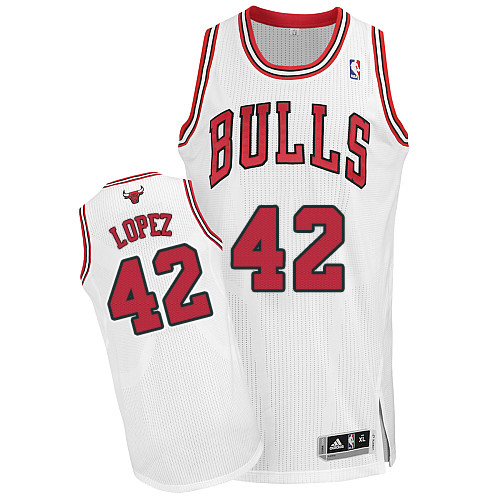 Men's Adidas Chicago Bulls #42 Robin Lopez Authentic White Home NBA Jersey