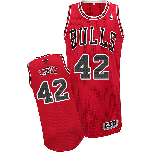 Men's Adidas Chicago Bulls #42 Robin Lopez Authentic Red Road NBA Jersey