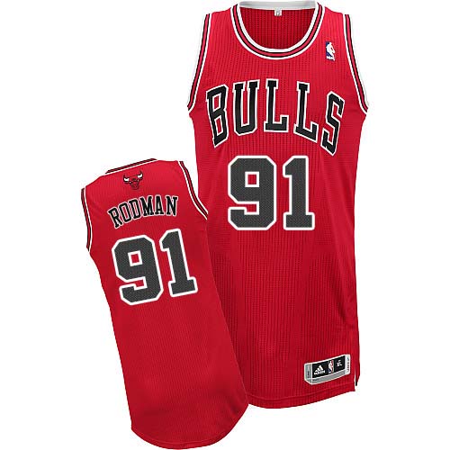 Men's Adidas Chicago Bulls #91 Dennis Rodman Authentic Red Road NBA Jersey