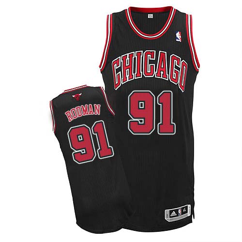Men's Adidas Chicago Bulls #91 Dennis Rodman Authentic Black Alternate NBA Jersey