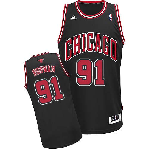 Men's Adidas Chicago Bulls #91 Dennis Rodman Swingman Black Alternate NBA Jersey