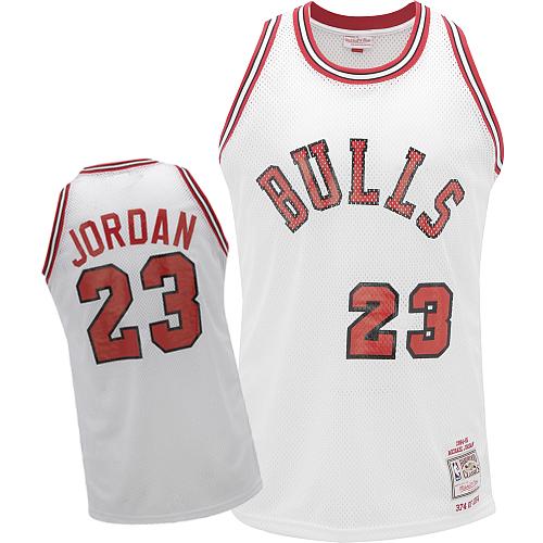 Men's Mitchell and Ness Chicago Bulls #23 Michael Jordan Authentic White Throwback NBA Jersey