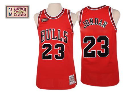 Men's Mitchell and Ness Chicago Bulls #23 Michael Jordan Authentic Red Final Patch Throwback NBA Jersey
