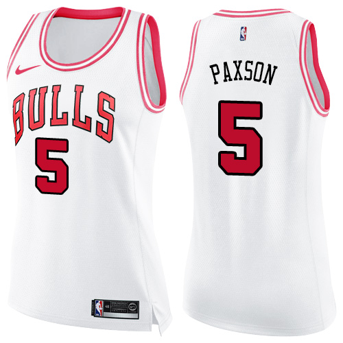 Women's Nike Chicago Bulls #5 John Paxson Swingman White/Pink Fashion NBA Jersey