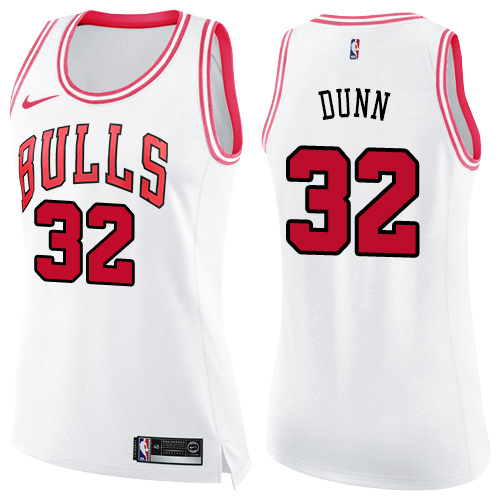Women's Nike Chicago Bulls #32 Kris Dunn Swingman White/Pink Fashion NBA Jersey