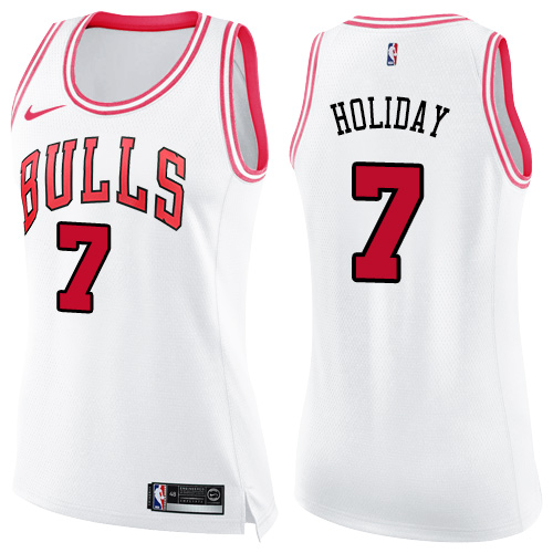 Women's Nike Chicago Bulls #7 Justin Holiday Swingman White/Pink Fashion NBA Jersey