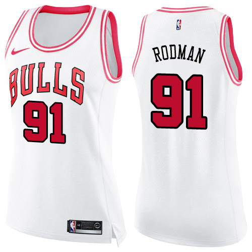 Women's Nike Chicago Bulls #91 Dennis Rodman Swingman White/Pink Fashion NBA Jersey
