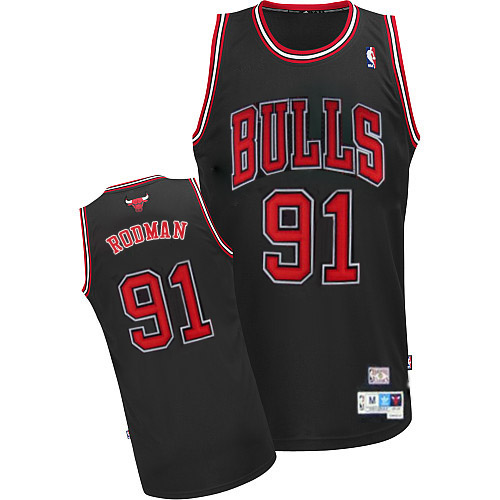 Men's Adidas Chicago Bulls #91 Dennis Rodman Authentic Black Throwback NBA Jersey