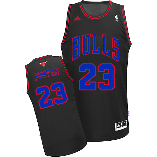 Men's Adidas Chicago Bulls #23 Michael Jordan Authentic Black Blue No. NBA Jersey