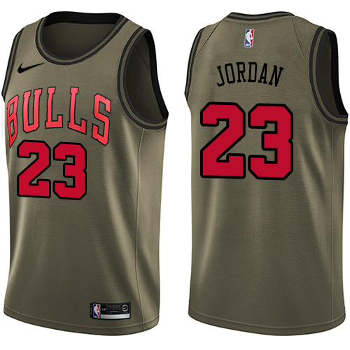 Youth Nike Chicago Bulls #23 Michael Jordan Swingman Green Salute to Service NBA Jersey