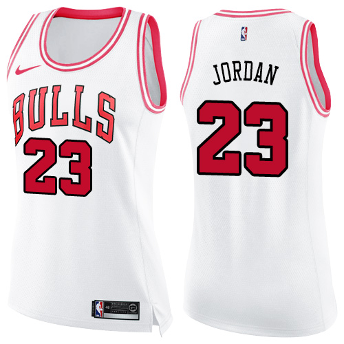 Women's Nike Chicago Bulls #23 Michael Jordan Swingman White/Pink Fashion NBA Jersey