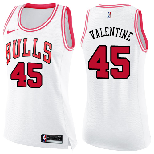 Women's Nike Chicago Bulls #45 Denzel Valentine Swingman White/Pink Fashion NBA Jersey