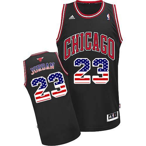 Men's Adidas Chicago Bulls #23 Michael Jordan Authentic Black USA Flag Fashion NBA Jersey