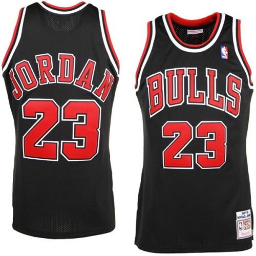 Men's Mitchell and Ness Chicago Bulls #23 Michael Jordan Authentic Black Throwback NBA Jersey