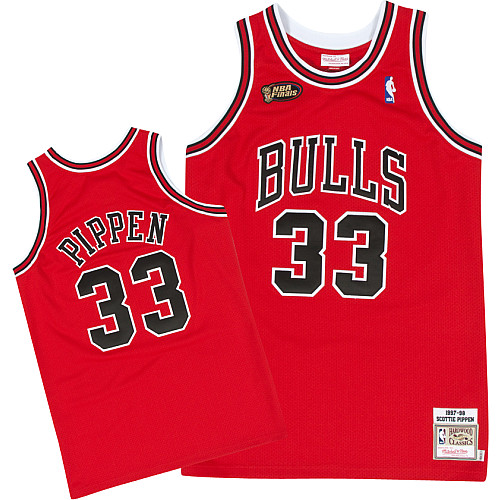 Men's Mitchell and Ness Chicago Bulls #33 Scottie Pippen Authentic Red Throwback NBA Jersey