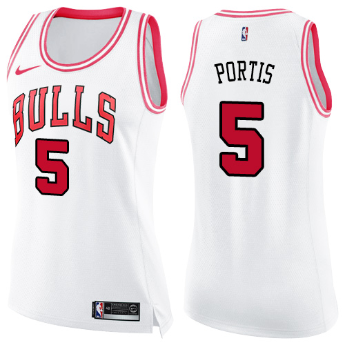 Women's Nike Chicago Bulls #5 Bobby Portis Swingman White/Pink Fashion NBA Jersey
