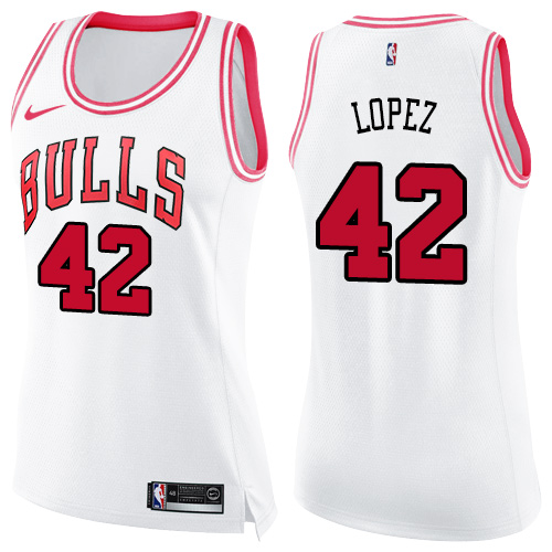 Women's Nike Chicago Bulls #42 Robin Lopez Swingman White/Pink Fashion NBA Jersey
