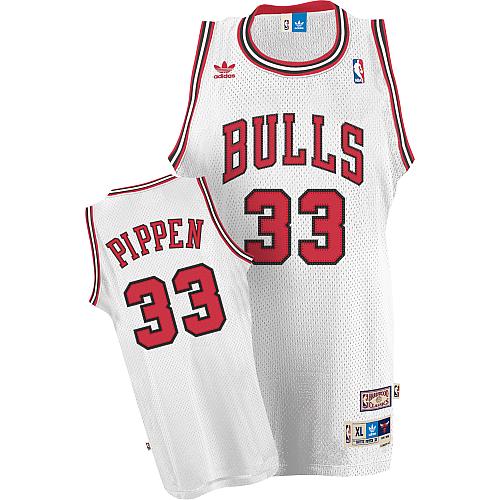 Men's Adidas Chicago Bulls #33 Scottie Pippen Authentic White Throwback NBA Jersey