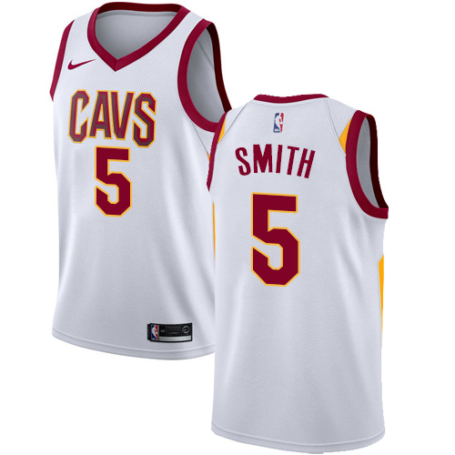 Men's Nike Cleveland Cavaliers #5 J.R. Smith Authentic White Home NBA Jersey - Association Edition