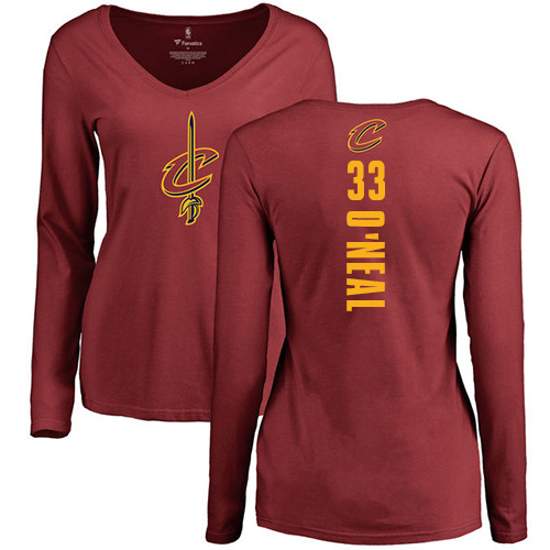 NBA Women's Nike Cleveland Cavaliers #33 Shaquille O'Neal Maroon Backer Long Sleeve T-Shirt