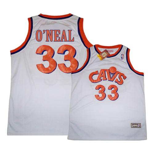 Men's Mitchell and Ness Cleveland Cavaliers #33 Shaquille O'Neal Swingman White CAVS Throwback NBA Jersey
