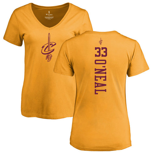 NBA Women's Nike Cleveland Cavaliers #33 Shaquille O'Neal Gold One Color Backer Slim-Fit V-Neck T-Shirt