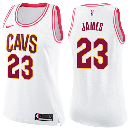 Women's Nike Cleveland Cavaliers #23 LeBron James Swingman White/Pink Fashion NBA Jersey