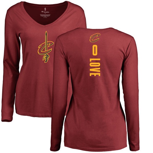 NBA Women's Nike Cleveland Cavaliers #0 Kevin Love Maroon Backer Long Sleeve T-Shirt