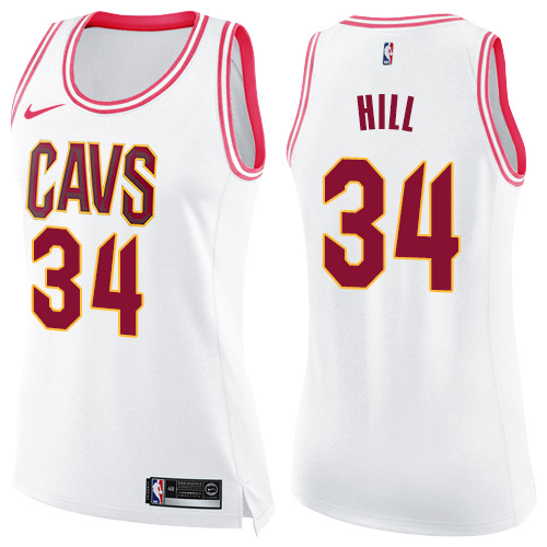 Women's Nike Cleveland Cavaliers #34 Tyrone Hill Swingman White/Pink Fashion NBA Jersey