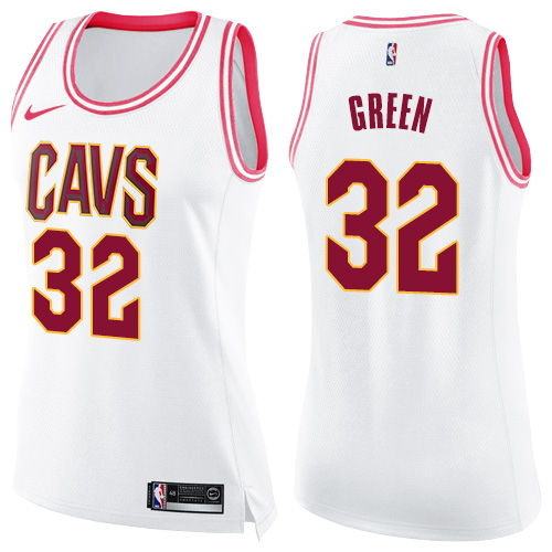 Women's Nike Cleveland Cavaliers #32 Jeff Green Swingman White/Pink Fashion NBA Jersey