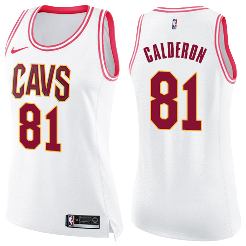 Women's Nike Cleveland Cavaliers #81 Jose Calderon Swingman White/Pink Fashion NBA Jersey