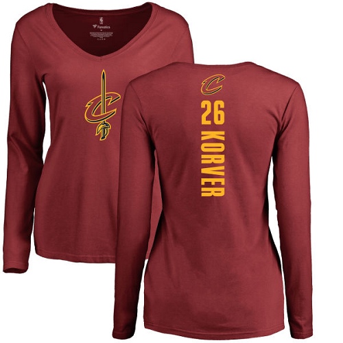 NBA Women's Nike Cleveland Cavaliers #26 Kyle Korver Maroon Backer Long Sleeve T-Shirt