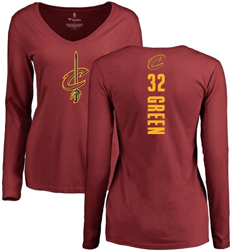 NBA Women's Nike Cleveland Cavaliers #32 Jeff Green Maroon Backer Long Sleeve T-Shirt