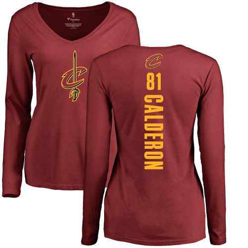 NBA Women's Nike Cleveland Cavaliers #81 Jose Calderon Maroon Backer Long Sleeve T-Shirt