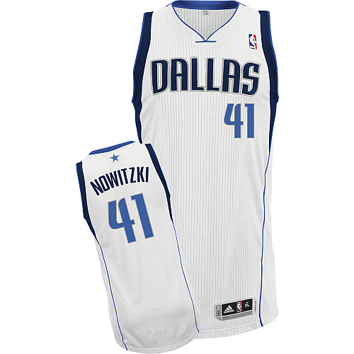 Men's Adidas Dallas Mavericks #41 Dirk Nowitzki Authentic White Home NBA Jersey