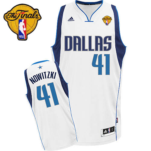 Men's Adidas Dallas Mavericks #41 Dirk Nowitzki Swingman White Home Finals Patch NBA Jersey