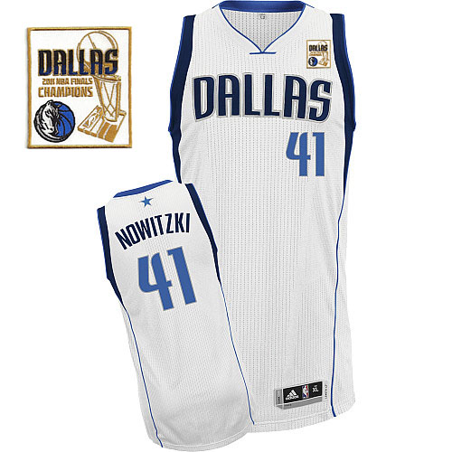 Men's Adidas Dallas Mavericks #41 Dirk Nowitzki Authentic White Home Champions Patch NBA Jersey
