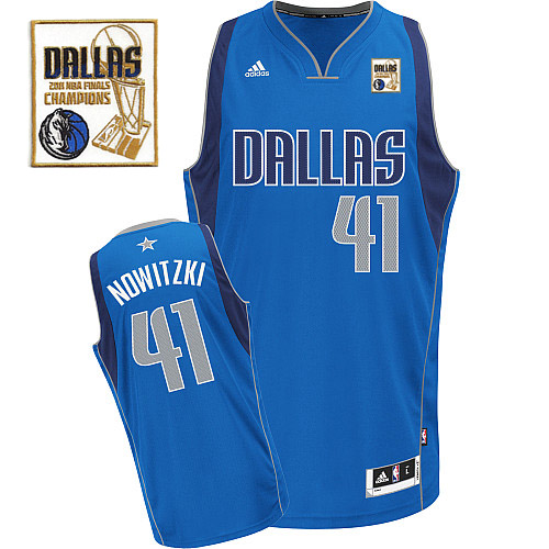 Men's Adidas Dallas Mavericks #41 Dirk Nowitzki Swingman Royal Blue Road Champions Patch NBA Jersey