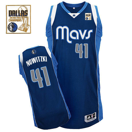 Men's Adidas Dallas Mavericks #41 Dirk Nowitzki Authentic Navy Blue Alternate Champions Patch NBA Jersey