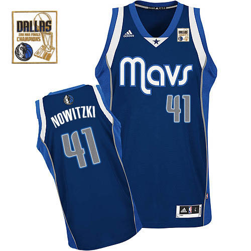 Men's Adidas Dallas Mavericks #41 Dirk Nowitzki Swingman Navy Blue Alternate Champions Patch NBA Jersey