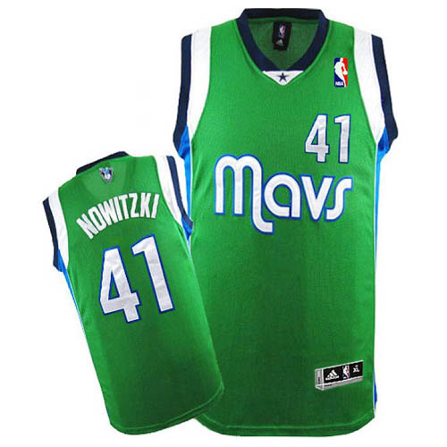 Men's Adidas Dallas Mavericks #41 Dirk Nowitzki Authentic Green NBA Jersey