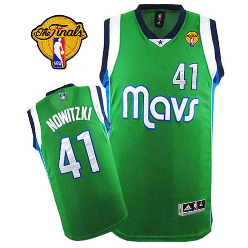 Men's Adidas Dallas Mavericks #41 Dirk Nowitzki Authentic Green Finals Patch NBA Jersey