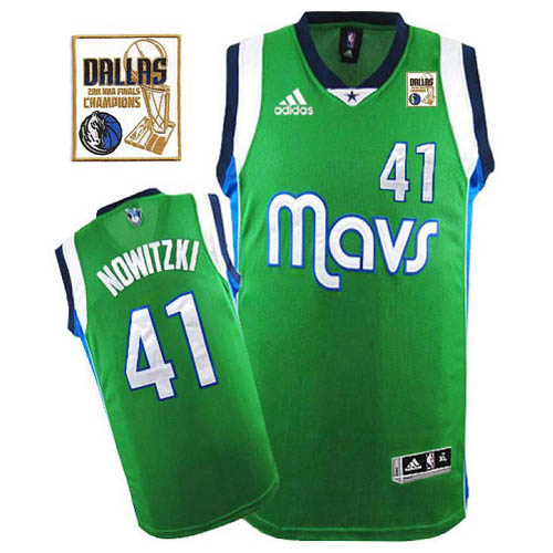 Men's Adidas Dallas Mavericks #41 Dirk Nowitzki Swingman Green Champions Patch NBA Jersey