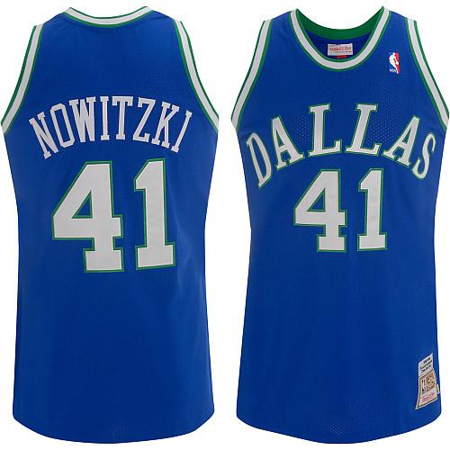 Men's Mitchell and Ness Dallas Mavericks #41 Dirk Nowitzki Authentic Blue Throwback NBA Jersey