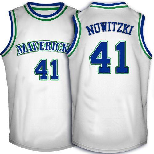 Men's Adidas Dallas Mavericks #41 Dirk Nowitzki Authentic White Throwback NBA Jersey