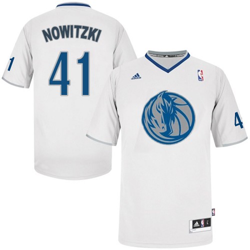 Men's Adidas Dallas Mavericks #41 Dirk Nowitzki Authentic White 2013 Christmas Day NBA Jersey